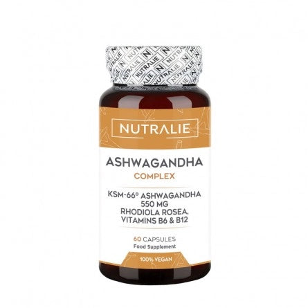 Ashwagandha KSM-66 550mg with Vitamin B6 and B12 | 5% of Withanolides | 100% Natural and Vegan | Ayurveda Supplement | Withania Somnifera | with 3%